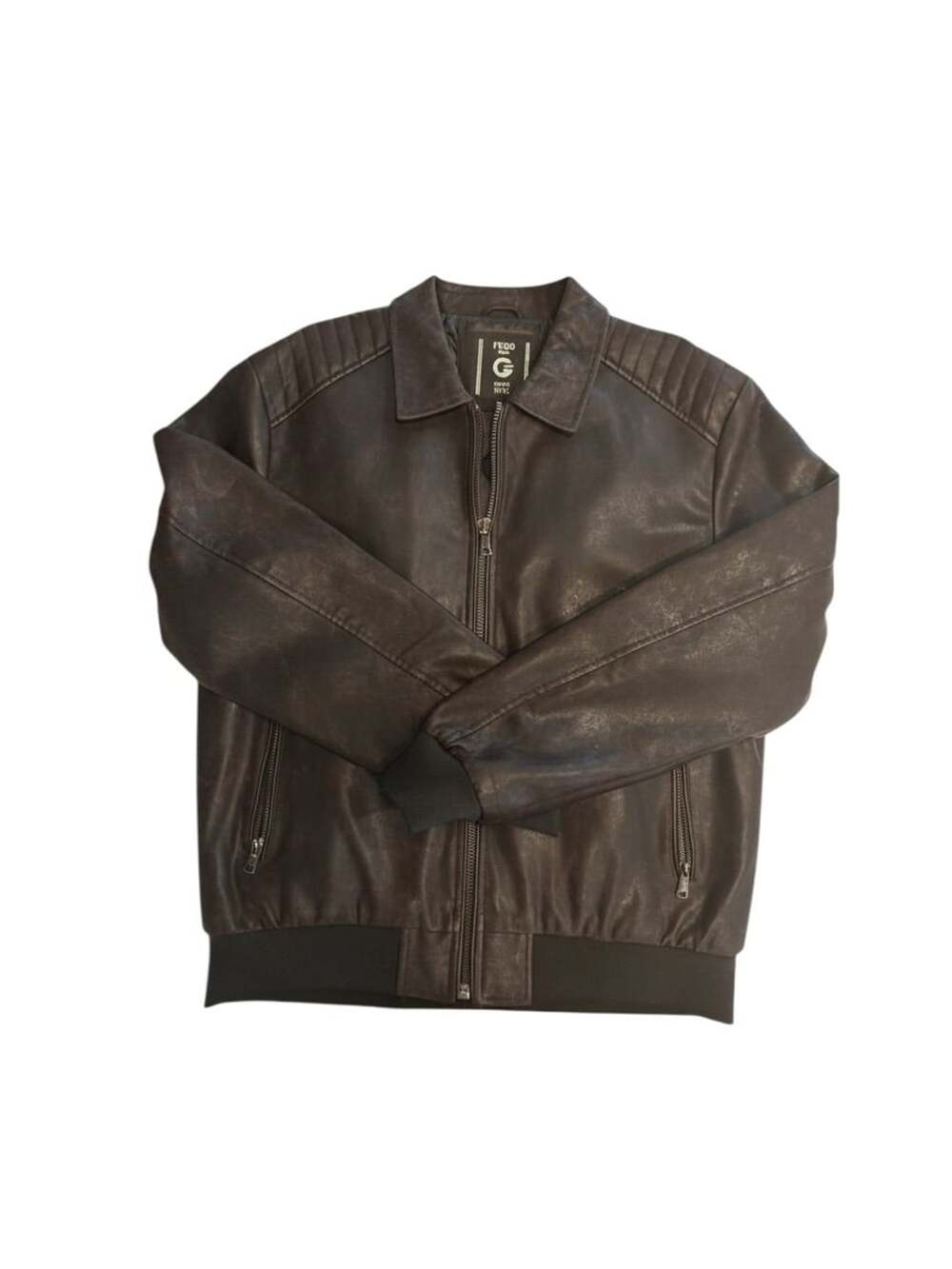 FRIED DENIM Brown Faux Leather Bomber Jacket Size XL